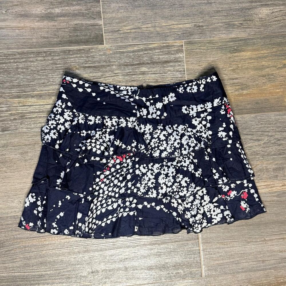 Express Women's Navy Blue Skirt Y2K 100% cotton tiered ruffle mini skirt